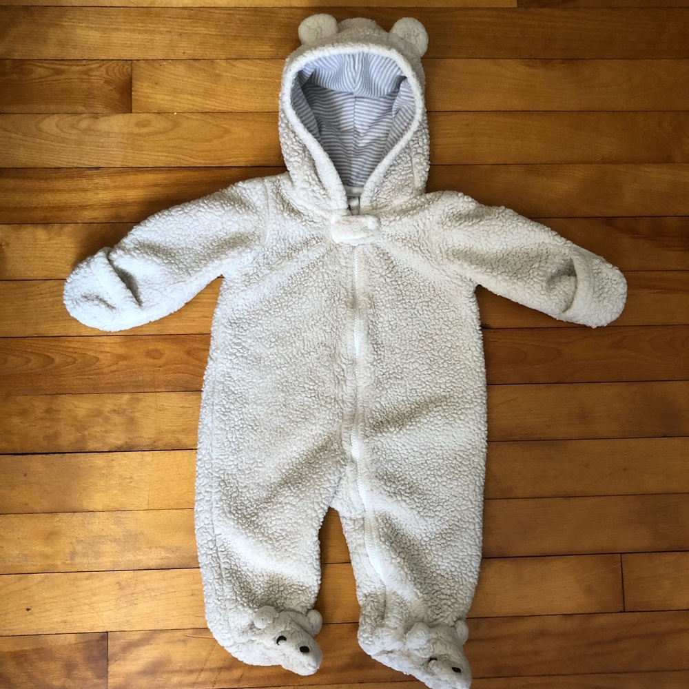 Carter’s Fleece Bear Suit Pram, White/Gray